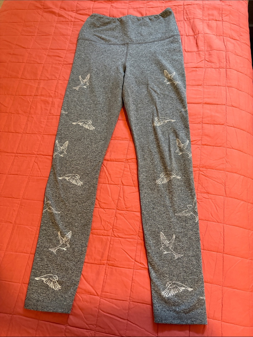 Gray Yoga Pants with White Bird Print from Anthropologie